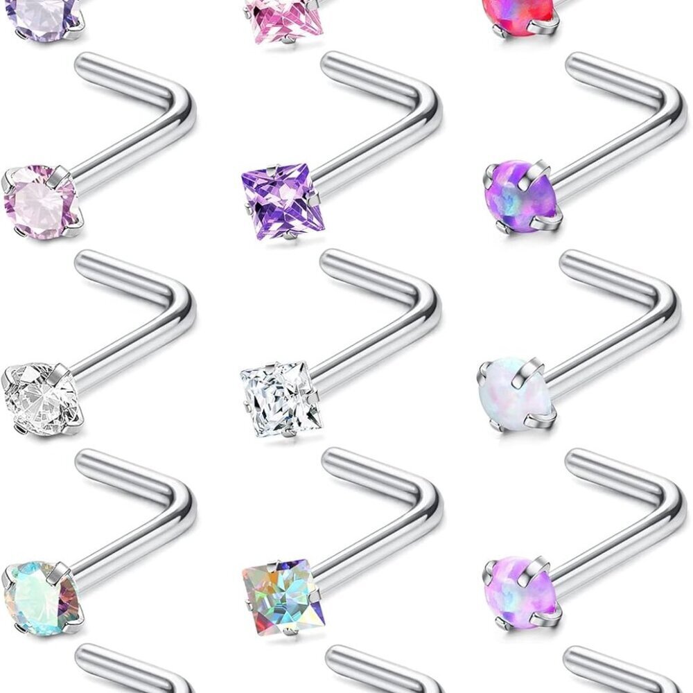 15pc Hypoallergenic Nose Rings Set 18g20g Surgical Stainless Steel Jewelry